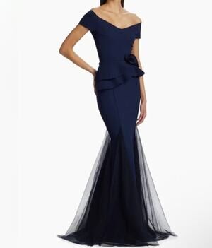 Chiara Boni La Petite Robe Lady Illusion Tulle Gown Size 42 Navy Mermaid Dress